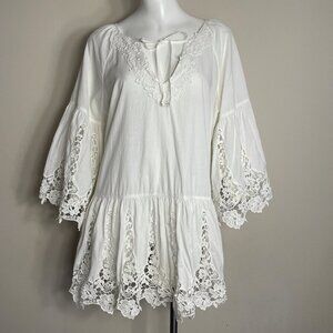 Boston Proper Top Tunic Medium White Lace Bell Sleeves Cottagecore Feminine